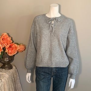 Ann Taylor tie front ribbed sweater Small
